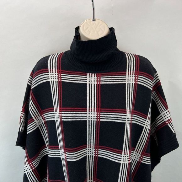 Jones New York Turtleneck Poncho In Black Cayenne Ivory Womens S/M NWT - Picture 3 of 7